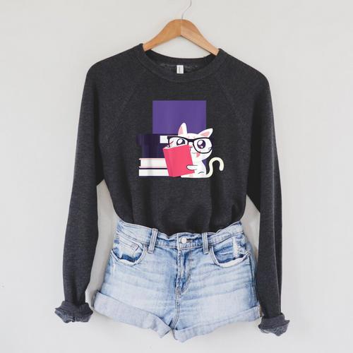 Cat Book Reading Raglan Sleeve Sweatshirt - Bookorys AU
