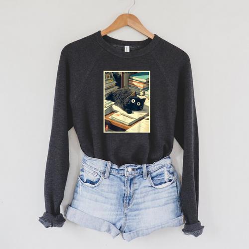 Cat Teacher Student School Last Day Books First 100th Day Raglan Sleeve Sweatshirt - Bookorys CA