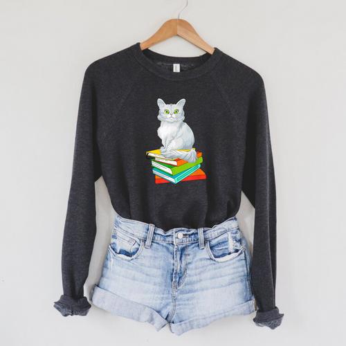 Cats And Books Lover Persian Cat For Men Women Kids Raglan Sleeve Sweatshirt - Bookorys AU