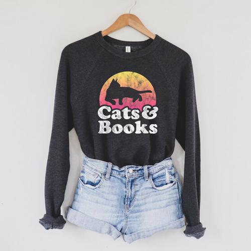 Cats And Books Or Women's Cat And Book Raglan Sleeve Sweatshirt - Bookorys