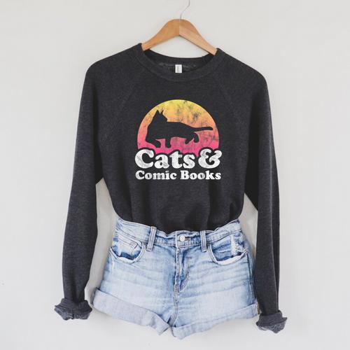 Cats And Comic Books Or Women's Cat And Comic Book Raglan Sleeve Sweatshirt - Bookorys