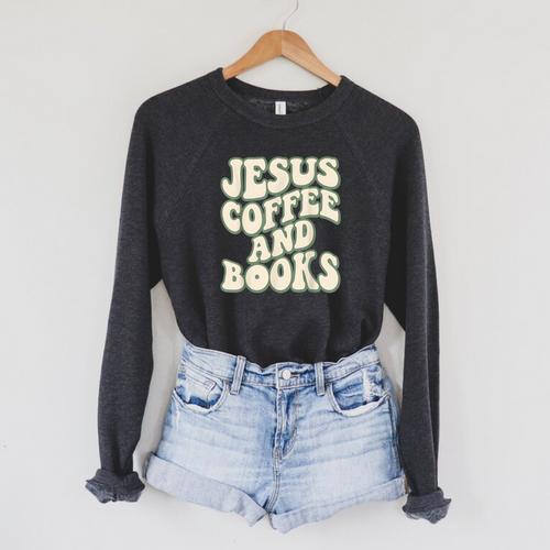 Christian Book Lover Coffee And Jesus Faith Reading Raglan Sleeve Sweatshirt - Bookorys DE