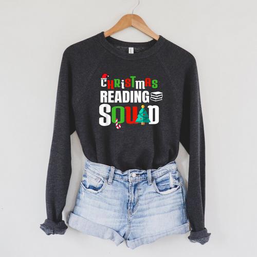 Christmas Reading Squad Xmas Book Lover Bookworm Literature Raglan Sleeve Sweatshirt - Bookorys AU