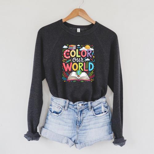 Color Our World Book Reading Program 2026 Summer Reading Raglan Sleeve Sweatshirt - Bookorys AU