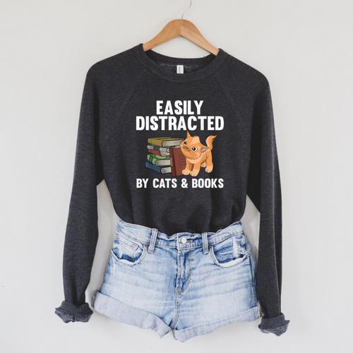 Cool Book Reader For Men Women Book Lover Bookworm Cat Book Raglan Sleeve Sweatshirt - Bookorys AU