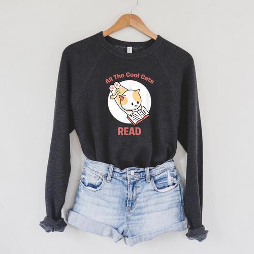 All The Cool Cats Read Book And Cat Lover Raglan Sleeve Sweatshirt - Bookorys AU