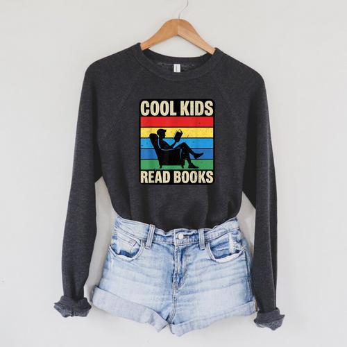 Cool Kids Read Books Retro Reading Vintage Raglan Sleeve Sweatshirt - Bookorys DE