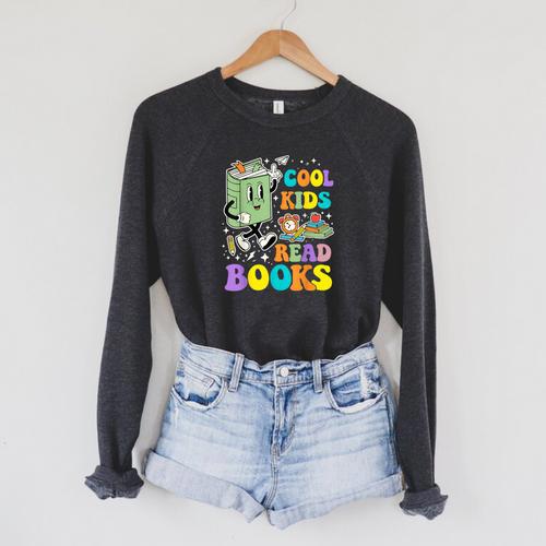 Cool Kids Read Books Teacher Bookworm Librarian Book Lover Raglan Sleeve Sweatshirt - Bookorys CA