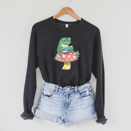Cottagecore Aesthetic Book Frog Fairycore Raglan Sleeve Sweatshirt - Bookorys UK