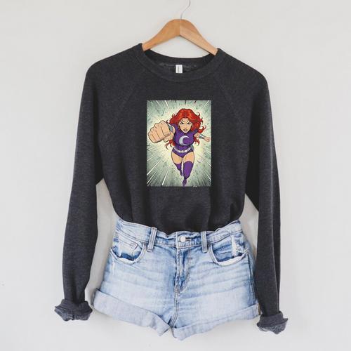 The Crimson Crescent 90s Retro Comic Book Superheroine Art Raglan Sleeve Sweatshirt - Bookorys AU