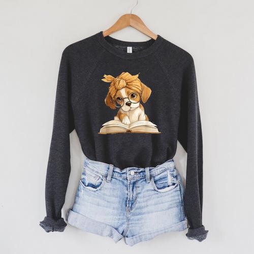 Cute Beagle Puppy Reading Book Lover Dog Animal Graphic Raglan Sleeve Sweatshirt - Bookorys DE