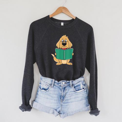 Cute Dog Reading A Human Training Book Dog Raglan Sleeve Sweatshirt - Bookorys DE