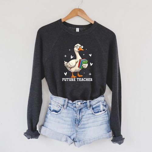 Cute Goose I Love Future Teacher Reading Books Raglan Sleeve Sweatshirt - Bookorys