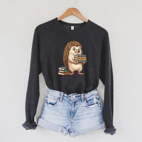 Cute Hedgehog Classics Stories Knowledge Fiction Reading Raglan Sleeve Sweatshirt - Bookorys