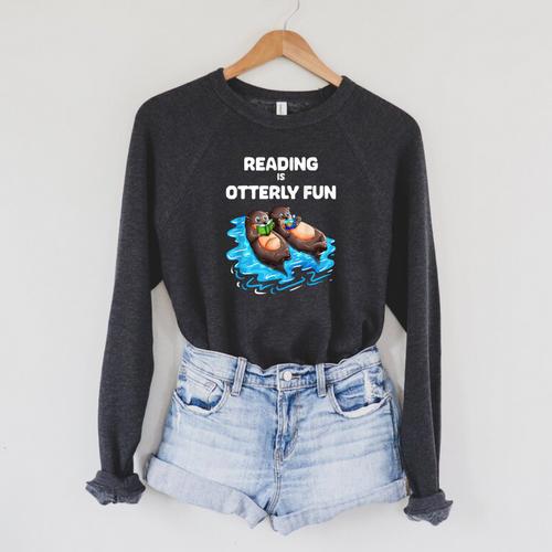 Cute Otter Reading Book Two Otter Reading Is Otterly Fun Raglan Sleeve Sweatshirt - Bookorys UK
