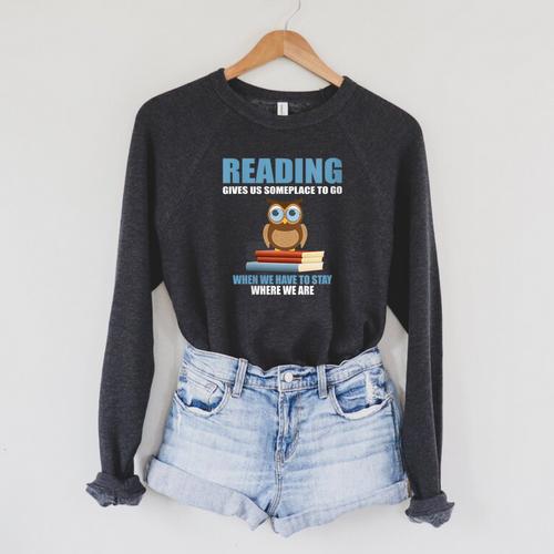 Cute Owl Reading Book Lover Positive Saying Raglan Sleeve Sweatshirt - Bookorys CA