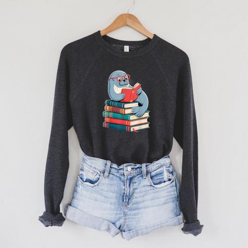 Cute Reading Seal On Books Book Lover Raglan Sleeve Sweatshirt - Bookorys