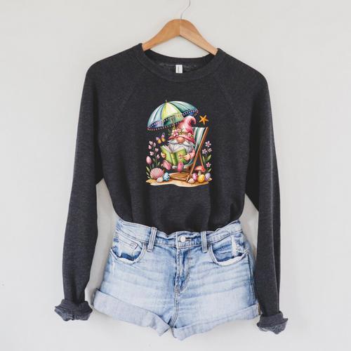 Cute Summer Relaxing Gnome Art For Book Lovers Raglan Sleeve Sweatshirt - Bookorys UK