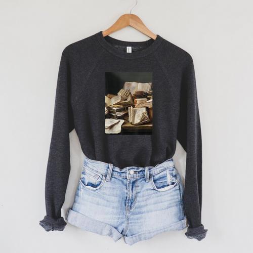 Dark Academia Aesthetic Styles Book Lover Art Raglan Sleeve Sweatshirt - Bookorys