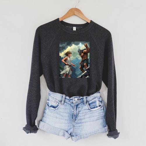 David And Goliath Bible Book Of Samuel King David Comic Raglan Sleeve Sweatshirt - Bookorys AU