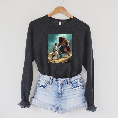 David And Goliath Bible Book Of Samuel King David Painting Raglan Sleeve Sweatshirt - Bookorys CA