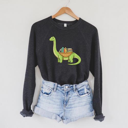 Dinosaur Librarian Book Lover Reading Brontosaurus Raglan Sleeve Sweatshirt - Bookorys DE