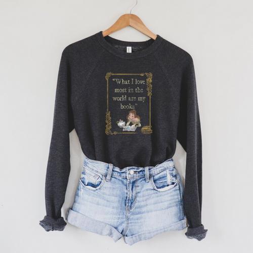 Disney Beauty And The Beast Group Shot What I Love Most Book Raglan Sleeve Sweatshirt - Bookorys UK