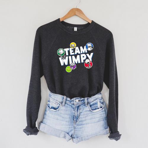 DOAWK Colorful Team Wimpy Sticker Collage Book Series Raglan Sleeve Sweatshirt - Bookorys