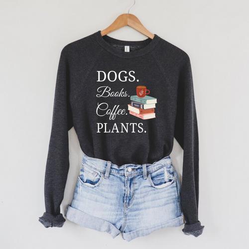 Dogs Books Coffee Plants Men Women Raglan Sleeve Sweatshirt - Bookorys AU