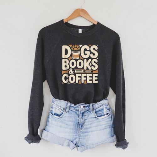 Dogs Books And Coffee Raglan Sleeve Sweatshirt - Bookorys DE