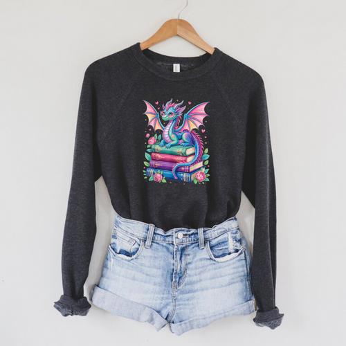 Dragon Book Fantasy Reading Raglan Sleeve Sweatshirt - Bookorys AU