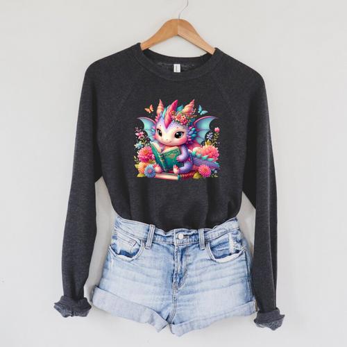 Dragon Book ShirtReading Bookworm Please I'm a Book Dragon Raglan Sleeve Sweatshirt - Bookorys AU