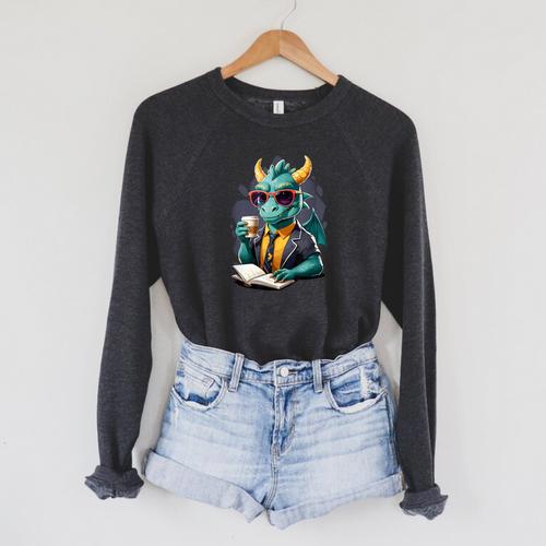 Dragon Reading Book Fantasy Reader Graphic Raglan Sleeve Sweatshirt - Bookorys AU