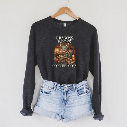 Dragons Books Crochet Hooks Raglan Sleeve Sweatshirt - Bookorys AU