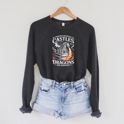 Fantasy Books Lover Bookish Fun Tee Book Club Dragon Reader Raglan Sleeve Sweatshirt - Bookorys