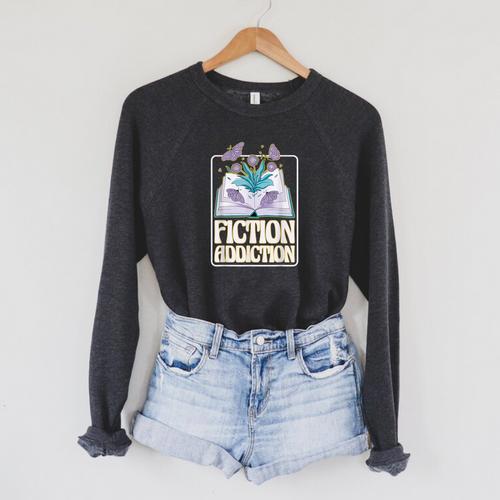 Fiction Addiction Book Reader And Booklover Raglan Sleeve Sweatshirt - Bookorys DE