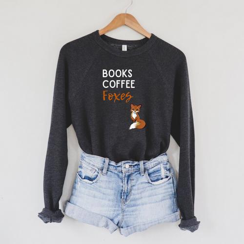 Fox Books Coffee Foxes Women Fox Graphic Cute Fox Lovers Raglan Sleeve Sweatshirt - Bookorys