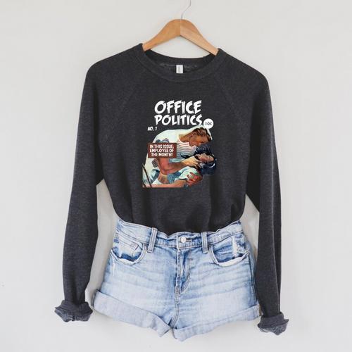 FUNNY WORKPLACE Retro Romance Comic Book Parody Raglan Sleeve Sweatshirt - Bookorys CA