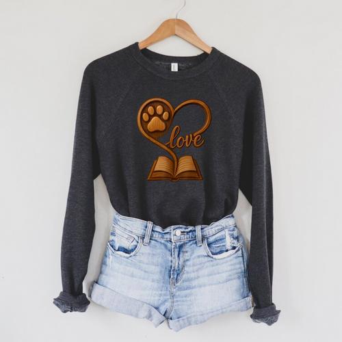 Girl Who Loves Dogs & Books Heart Dog Lover Reader Reeding Raglan Sleeve Sweatshirt - Bookorys DE