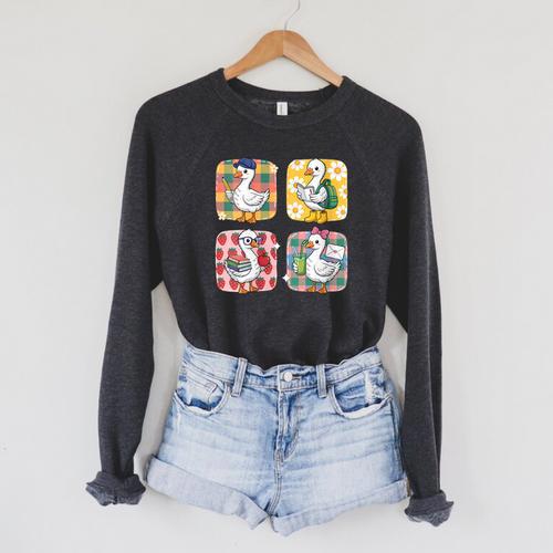 Goose Teacher Back To School Goose Books Student Cute Raglan Sleeve Sweatshirt - Bookorys