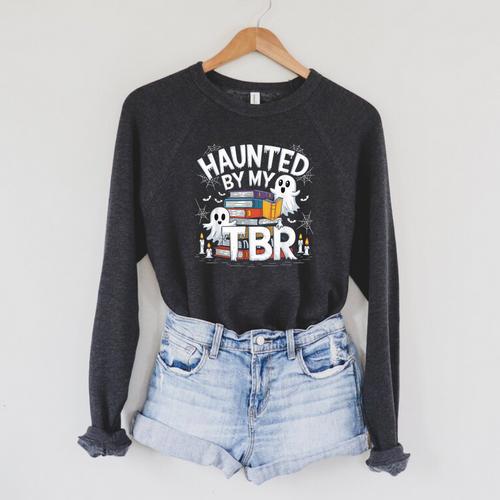 Halloween Book Lover Teacher Ghost Costume Haunted By My Tbr Raglan Sleeve Sweatshirt - Bookorys