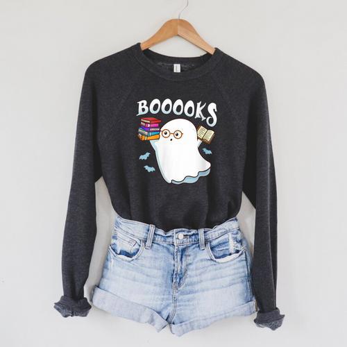 Halloween Books Librarian English Teacher Reader Reading Raglan Sleeve Sweatshirt - Bookorys DE