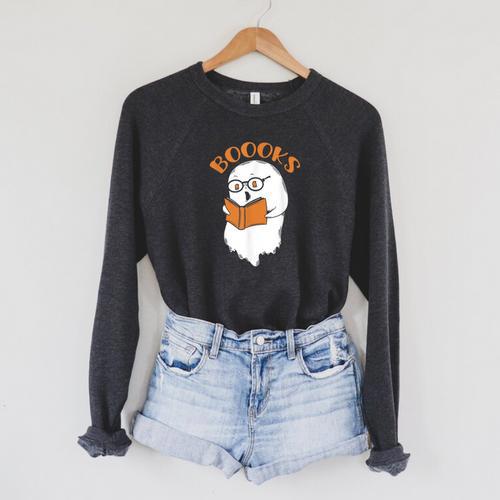 Halloween Boooks Ghost For Book Lover Raglan Sleeve Sweatshirt - Bookorys UK