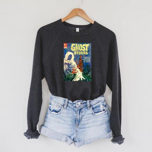Halloween Horror Vintage Ghost Grim Reaper Comic Book Retro Raglan Sleeve Sweatshirt - Bookorys