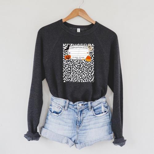 Halloween Teacher Composition Book Notebook Matching Group Raglan Sleeve Sweatshirt - Bookorys DE