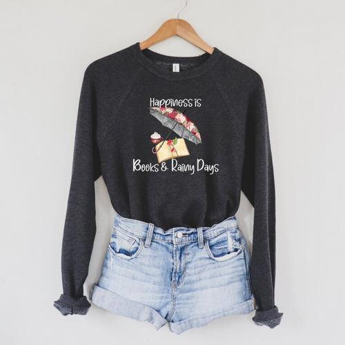 Happiness Is Books And Rainy Days Raglan Sleeve Sweatshirt - Bookorys AU
