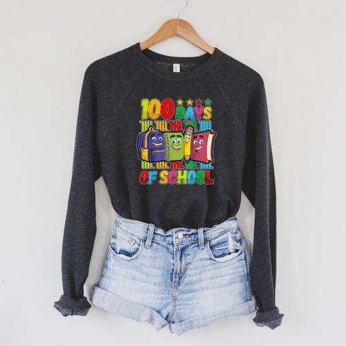 Happy 100 Day Of School Teacher Book 100 Days Of School Raglan Sleeve Sweatshirt - Bookorys
