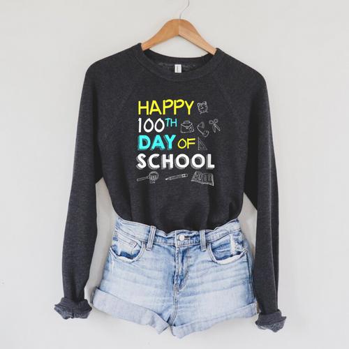 Happy 100th Day Of 5th Fifth Grade Books School Teacher Raglan Sleeve Sweatshirt - Bookorys CA