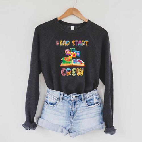 Head Start Crew Book ABC Block Headstart Teacher Arts Men Women Raglan Sleeve Sweatshirt - Bookorys DE