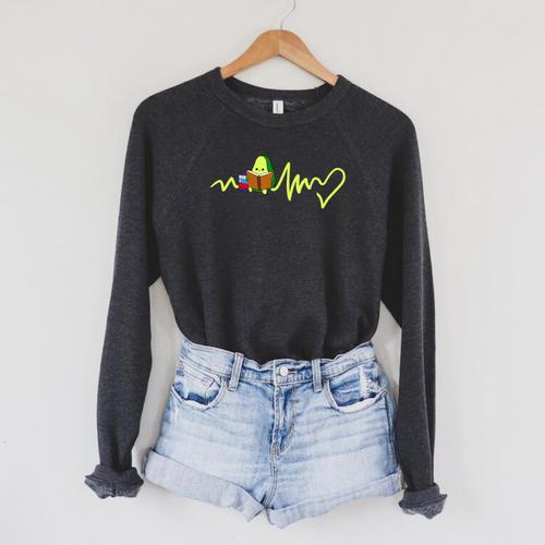 Heartbeat Avocado Reading Book Raglan Sleeve Sweatshirt - Bookorys DE